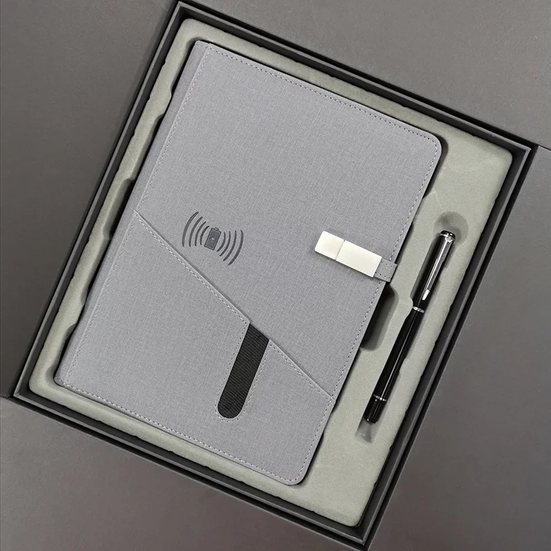 Notebook with 10000Mah Wireless Powerbank, Flashdrive, Comes With Various Card Compartment. 2in1 giftset. This Is An Executive Giftset