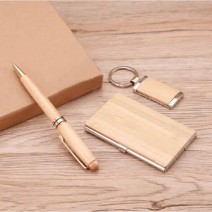 3 gift set bamboo notebook, pen, keyring