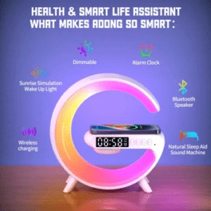 g alarm clock bluetootspeaker, led lamp. wireless charging, fm radio