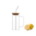 ceramic mug with bamboo cover and glass straw