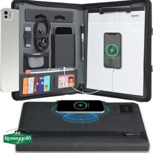 manage’s clip folder folder with wireless powerbank, flash drive, memo, ipad pocket, phone holder, different card compartment